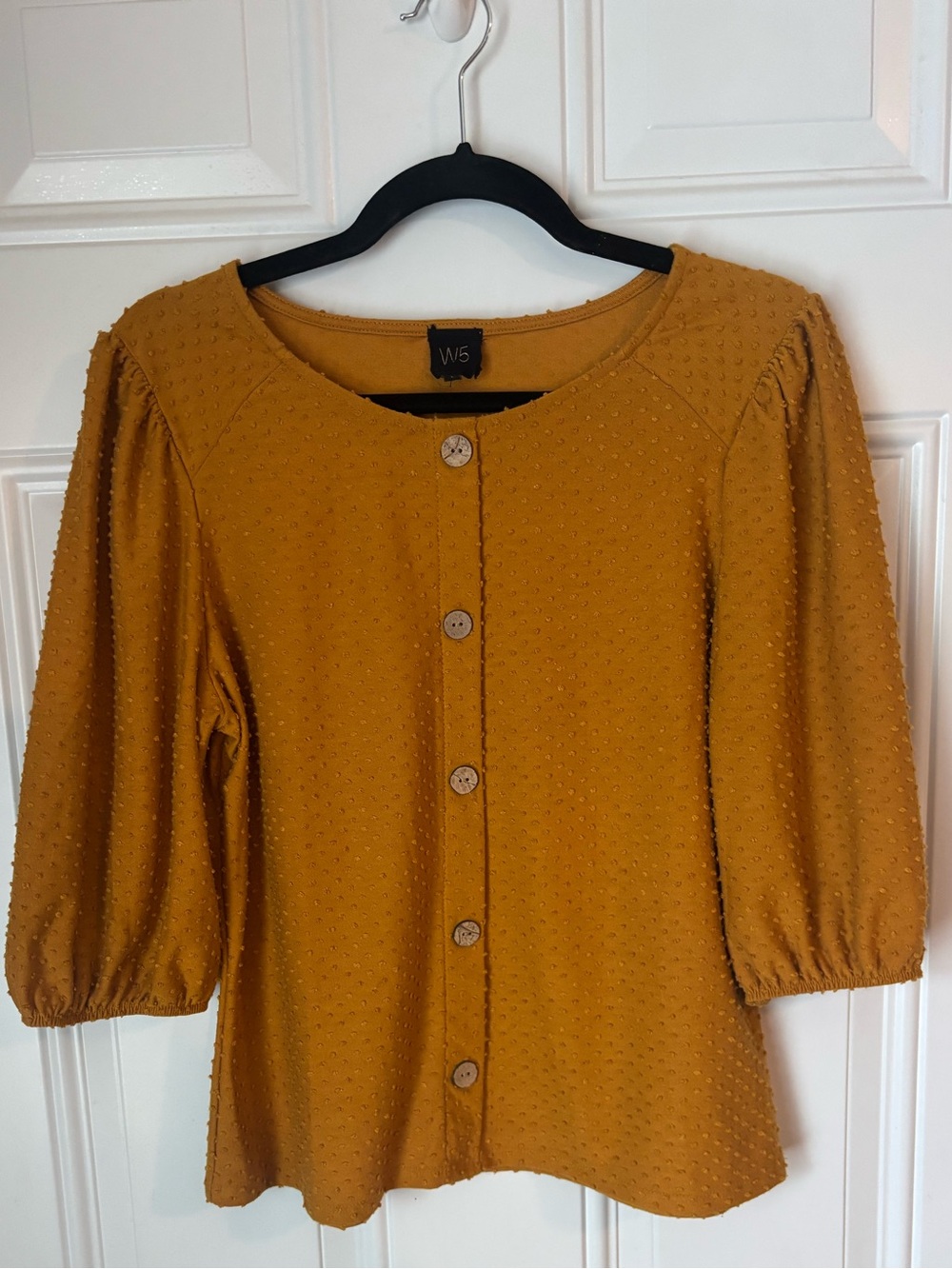 W5 Mustard Dot-Textured Button Down Top